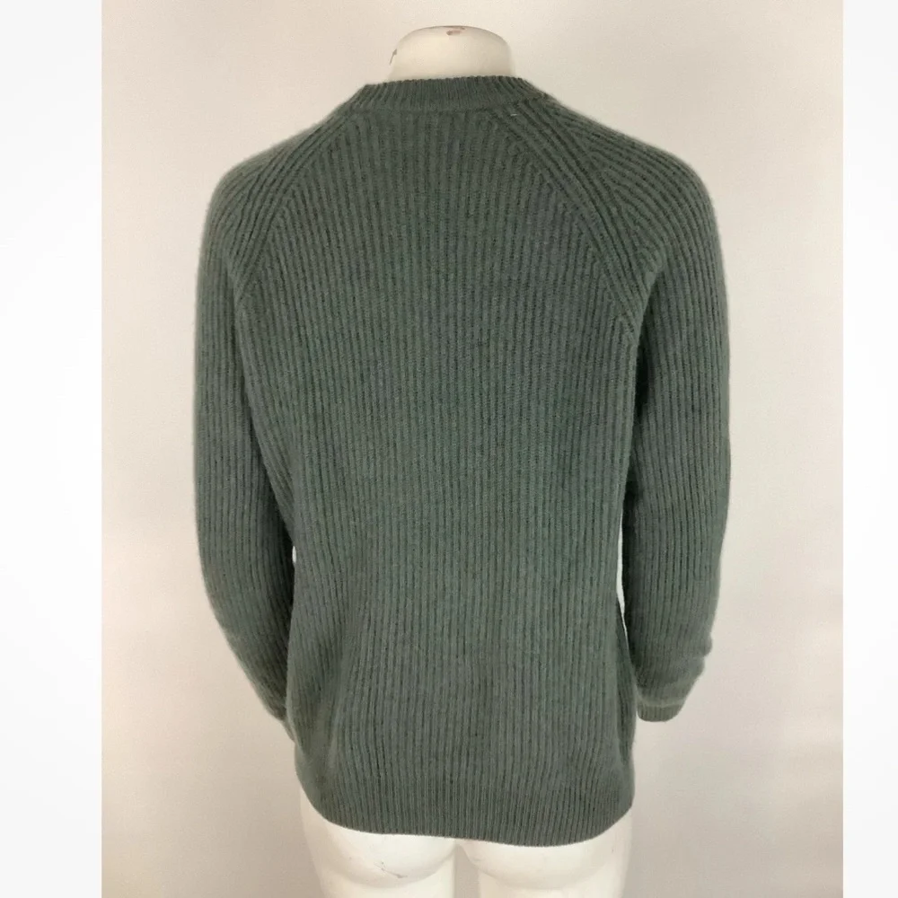 Quince Sz L 100% Mongolian Cashmere Ribbed Pullover Crewneck Sweater Green - Picture 4 of 6